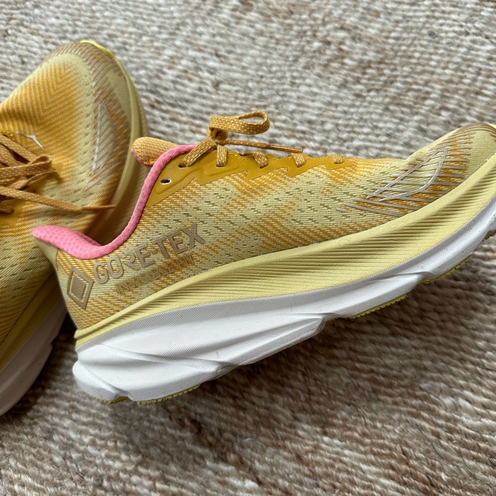 Hoka Yellow Pink Clifton 9 with Cushioned Midsole